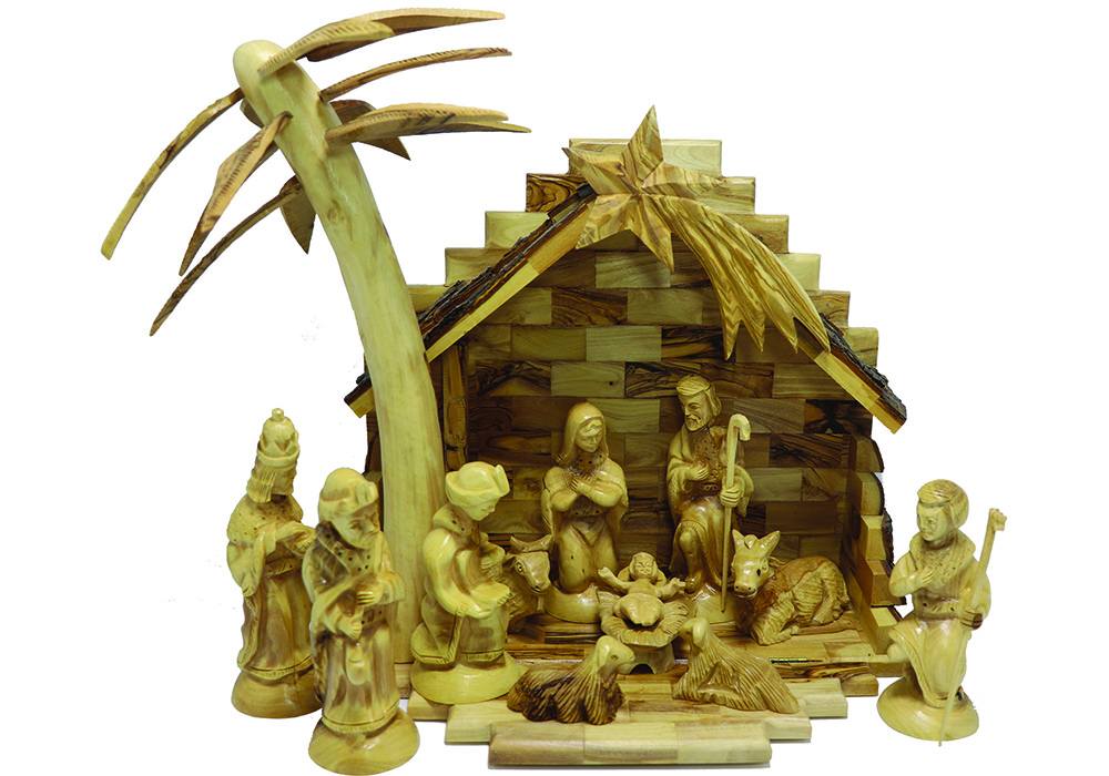 CR12B-NS12 – Stable with 3d Palm Tree and Complete Nativity Figures