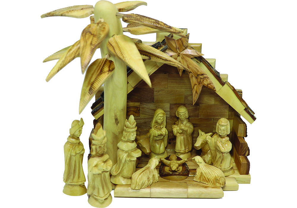 CR06B-NS06 – Mini Stable with 3D Palm Tree with Traditional Nativity Figures